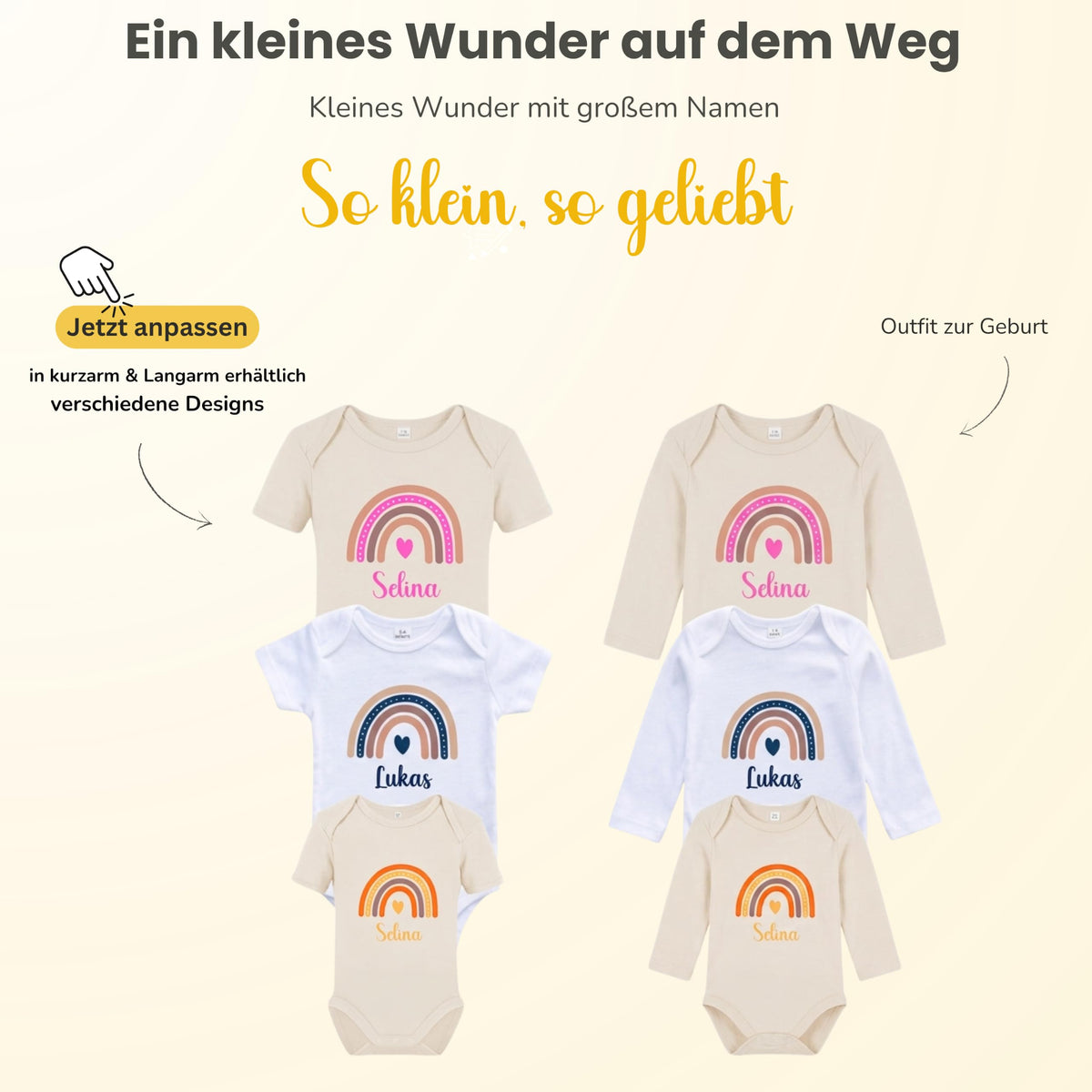 Baby Body personalisiert mit Name – Boho Regenbogen – Schwangerschaft& Baby Ankündigung–Geschenk zur Geburt,Folienveredelung ohne Tinte
