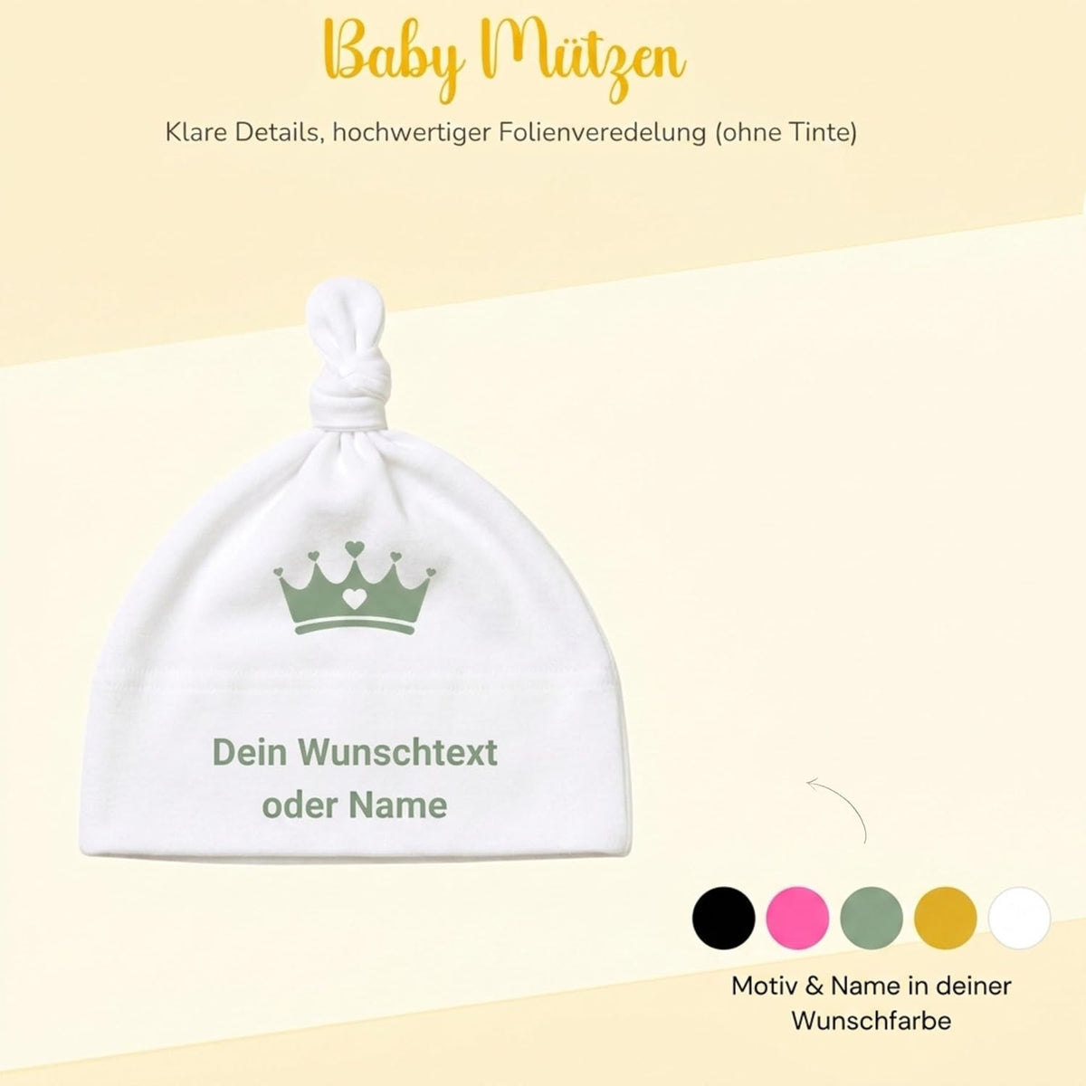 Baby mütze mit Namen Personalisiert babymütze – Knotenmütze für Neugeborene (0–9 Monate / 19 cm) aus Bio-Baumwolle| Geschenk zur Geburt | Für Mädchen & Jungen