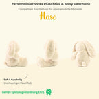 Personalisiertes Kuscheltier Hase Creme, French Navy