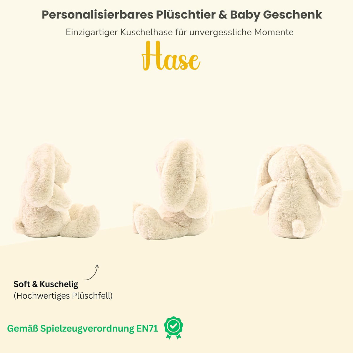 Personalisiertes Kuscheltier Hase Creme, French Navy