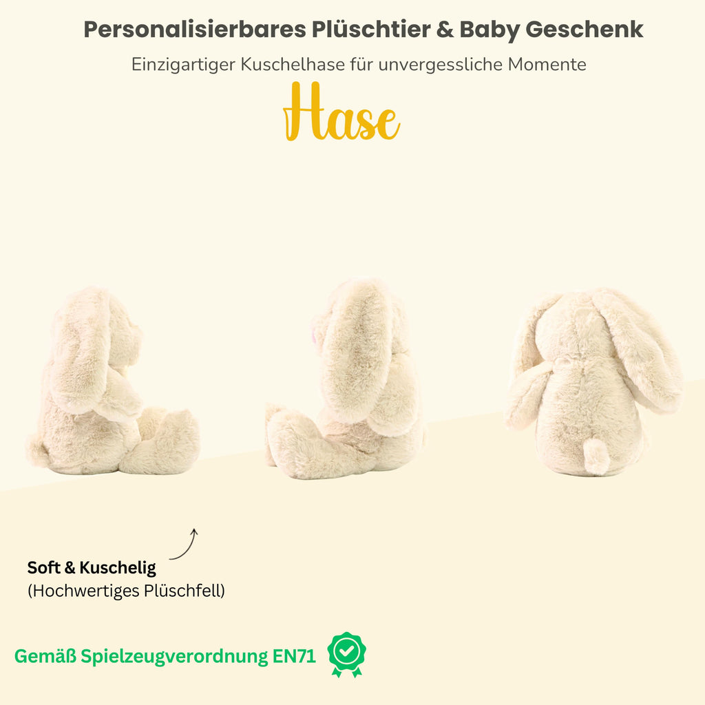 Personalisiertes Kuscheltier Hase Creme, French Navy