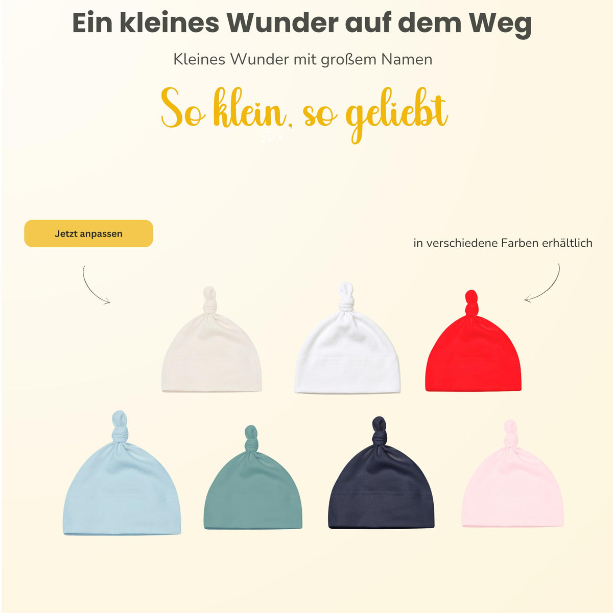 Baby mütze mit Namen Personalisiert babymütze – Knotenmütze für Neugeborene (0–9 Monate / 19 cm) aus Bio-Baumwolle| Geschenk zur Geburt | Für Mädchen & Jungen