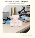 Personalisiertes Kuscheltier Teddybär mit Wunschtext – Rosa – Geschenk zur Geburt, Babyparty & Taufe – EN71 Geprüftes Plüschtier ab 0 Monaten
