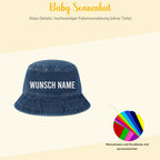 Baby Sonnenhut Personalisiert mit Wunschname- UPF 50+– 100% Bio-Baumwolle Denim Fischerhut, Atmungsaktiv (48-50 cm) Jeans-Fischerhut