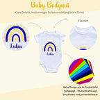 Personalisierter Baby Body mit Name Kurzarm – 100% Bio-Baumwolle OEKO-TEX – Boho Regenbogen Schwangerschaftsverkündung & Geschenk zur Geburt – Veredelt in Deutschland