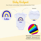 Personalisierter Baby Body mit Name Kurzarm – 100% Bio-Baumwolle OEKO-TEX – Boho Regenbogen Schwangerschaftsverkündung & Geschenk zur Geburt – Veredelt in Deutschland