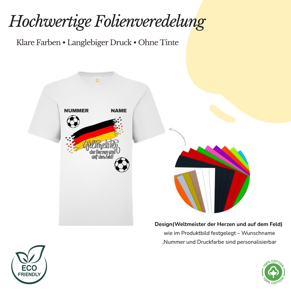 Personalisiertes Kinder Deutschland Fußball T-Shirt mit Name & Nummer – Fan Shirt Jungen MädchenFanTrikot – Folienveredelung