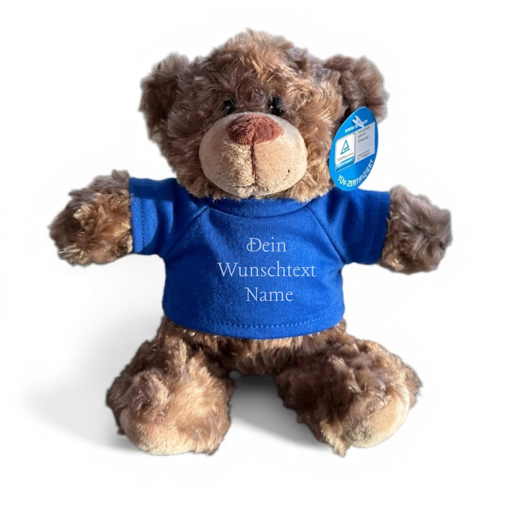 Personalisiertes Kuscheltier Teddybär mit bedrucktem Mini-T-Shirt – Eigenes Foto (nur weißes Shirt) oder Wunschtext – TÜV & EN 71 geprüft, Geschenk Geburt & Taufe (Weiß, S (ca. 18/26 cm))
