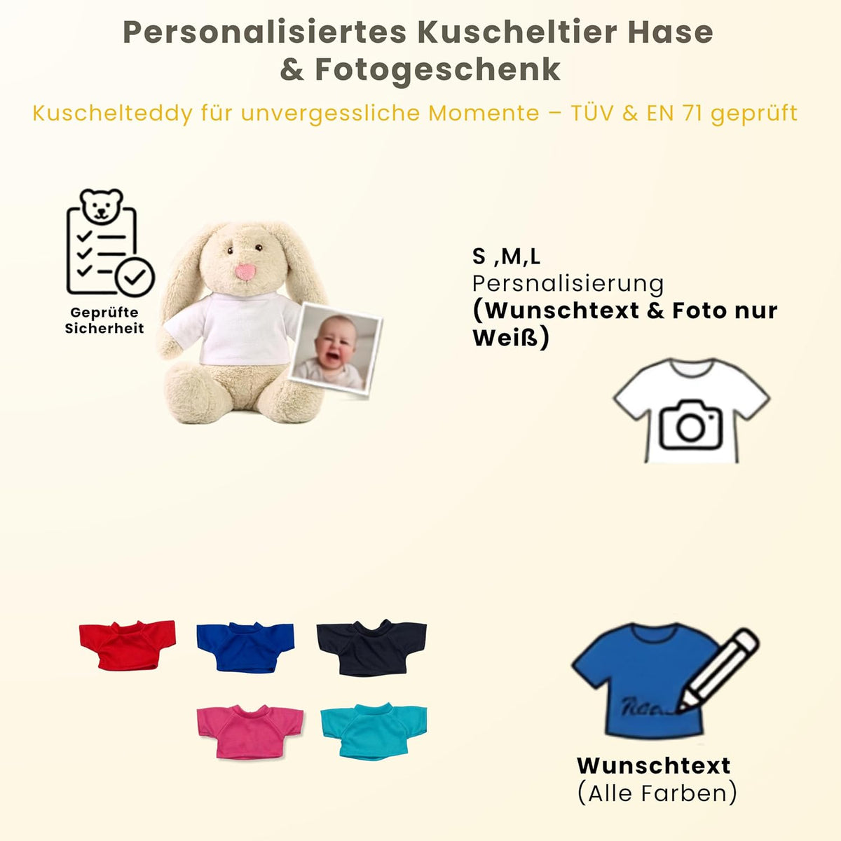 Personalisiertes Kuscheltier Hase Creme, French Navy