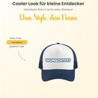Personalisierte Kinder Trucker Cap mit Wunschname – 5-Panel Baumwoll-Mütze mit Netz & Retro Snapback (ca. 52–56 cm)