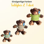 Personalisiertes Kuscheltier Teddybär mit bedrucktem Mini-T-Shirt – Eigenes Foto (nur weißes Shirt) oder Wunschtext – TÜV & EN 71 geprüft, Geschenk Geburt & Taufe (Weiß, S (ca. 18/26 cm))