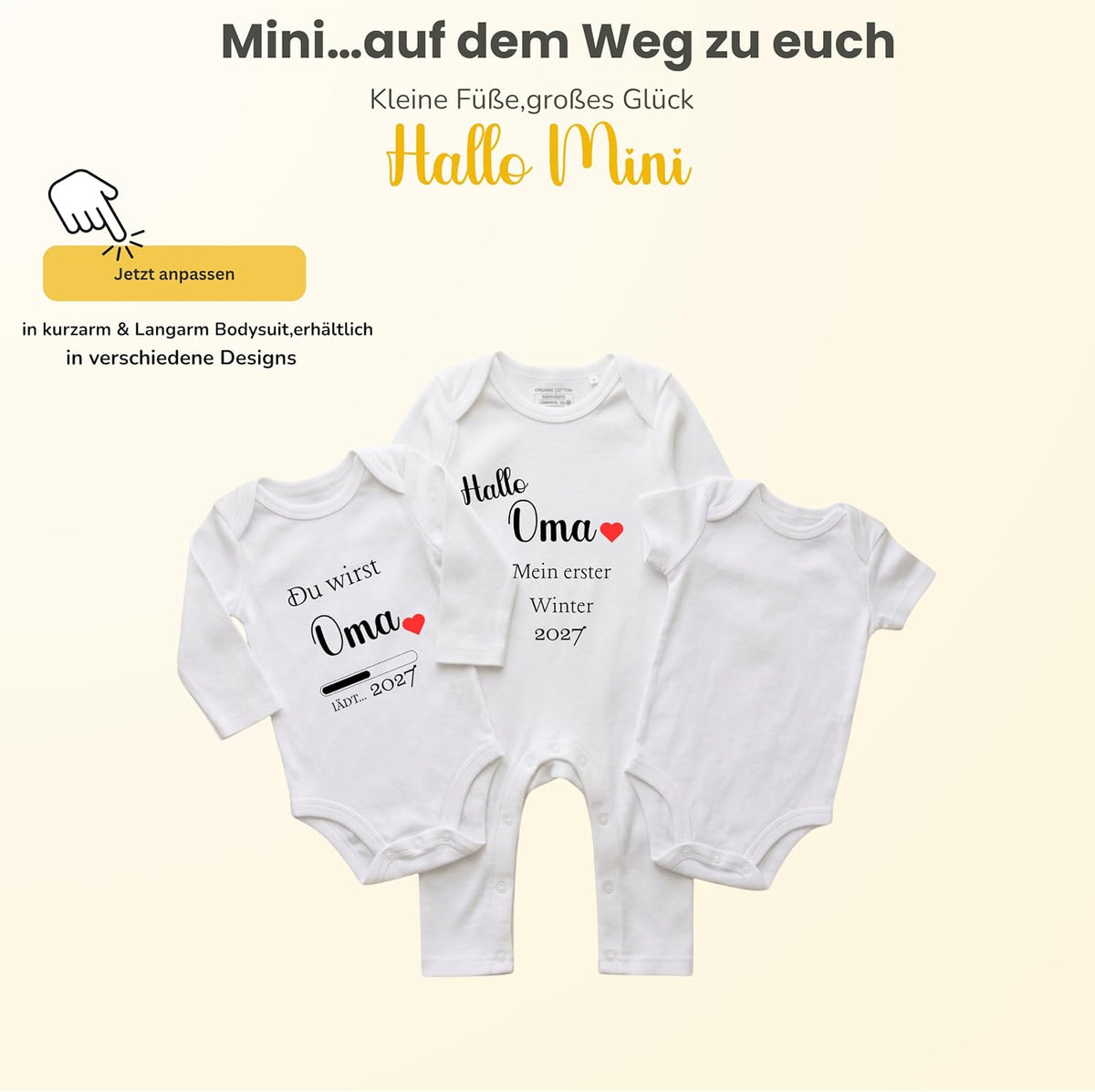Baby Strampler Body Du wirst Oma & Mein erster Winter | Schwangerschaft verkünden Geschenk Großeltern | Bio-Baumwolle (Kurzarm, Langarm, Strampler)