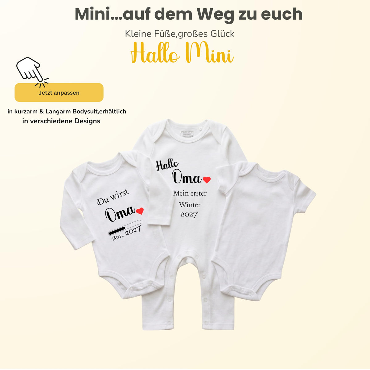 Baby Strampler Body Du wirst Oma & Mein erster Winter | Schwangerschaft verkünden Geschenk Großeltern | Bio-Baumwolle (Kurzarm, Langarm, Strampler)