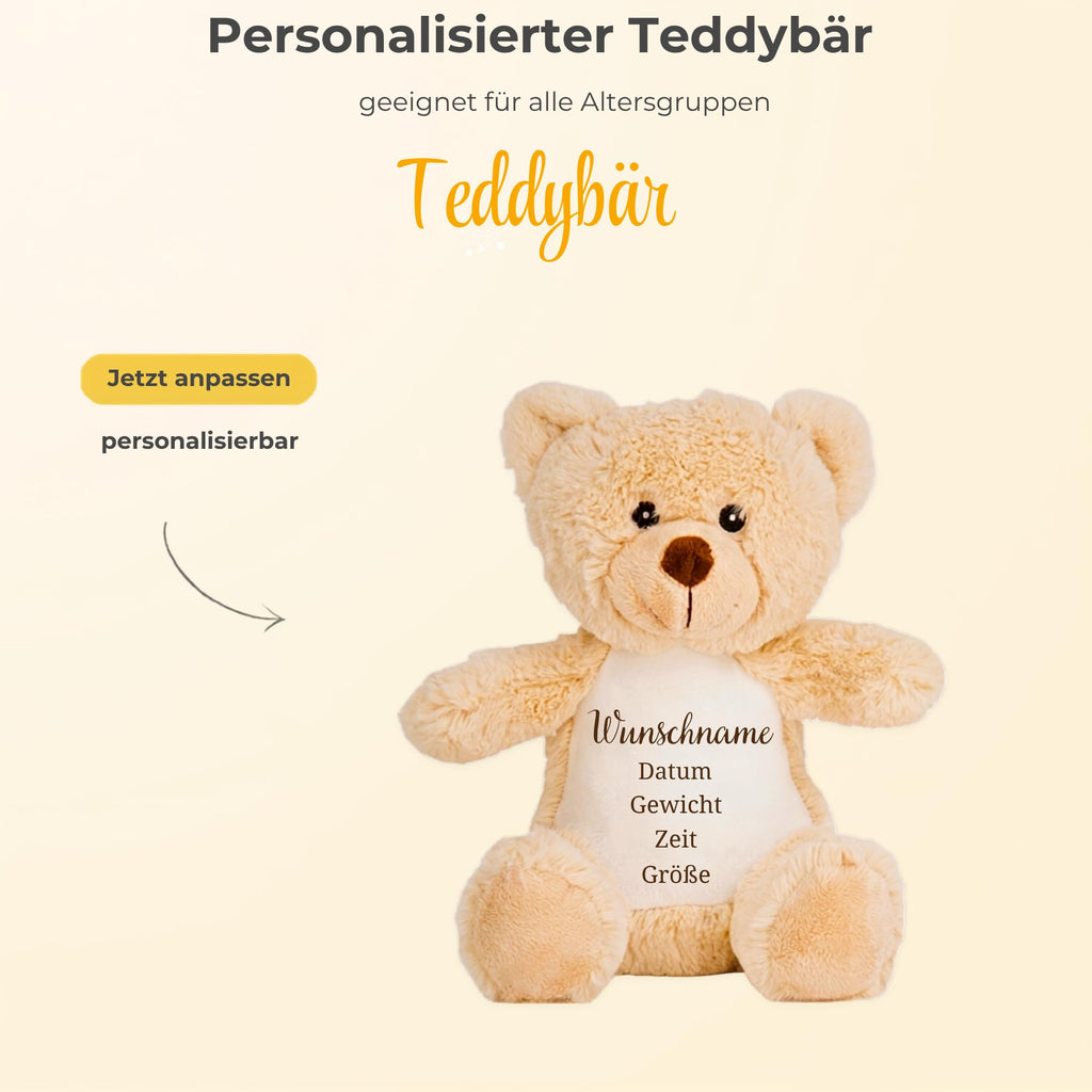 Personalisiertes Kuscheltier Teddybär mit Wunschtext – Rosa – Geschenk zur Geburt, Babyparty & Taufe – EN71 Geprüftes Plüschtier ab 0 Monaten