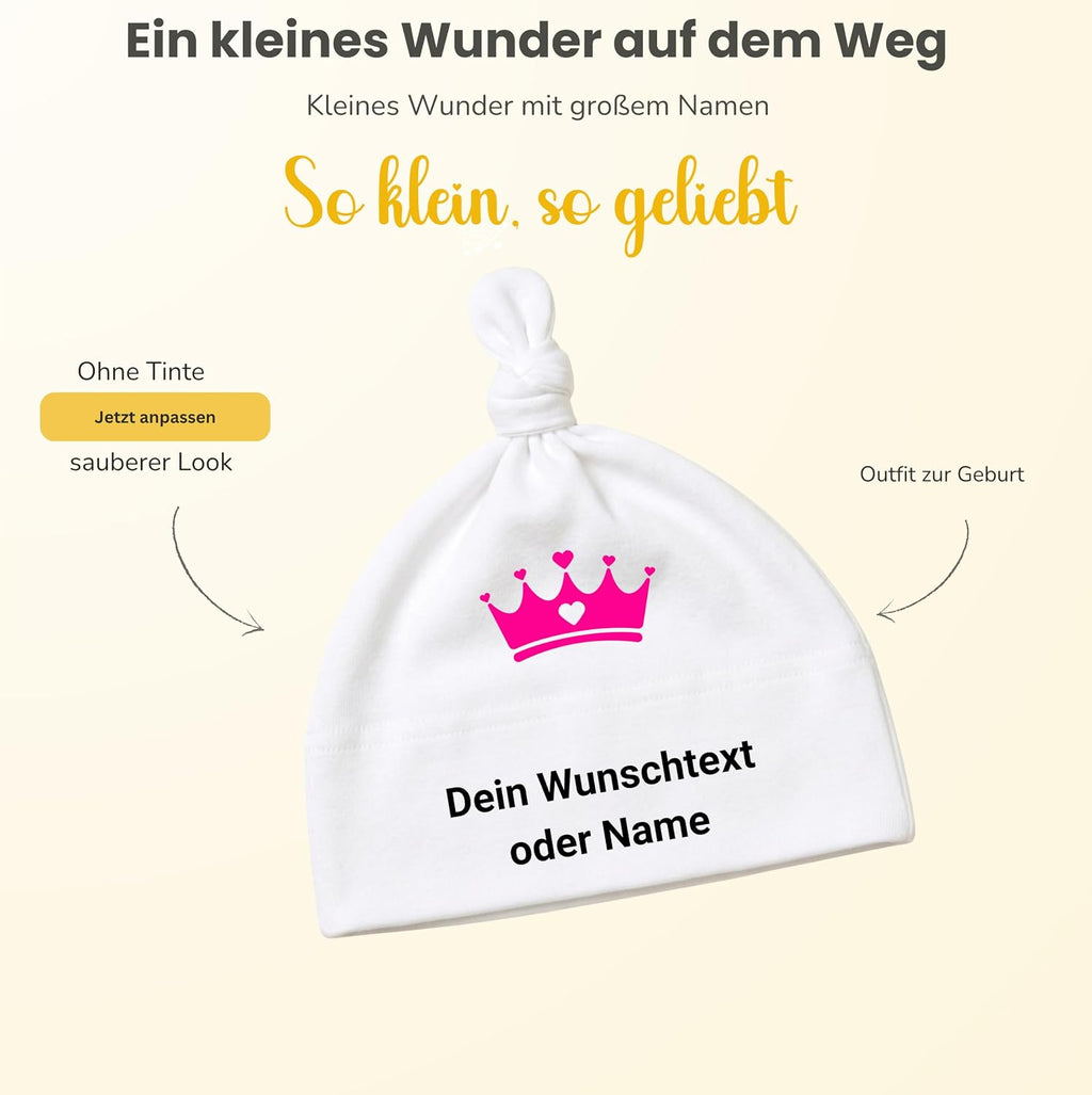 Baby mütze mit Namen Personalisiert babymütze – Knotenmütze für Neugeborene (0–9 Monate / 19 cm) aus Bio-Baumwolle| Geschenk zur Geburt | Für Mädchen & Jungen