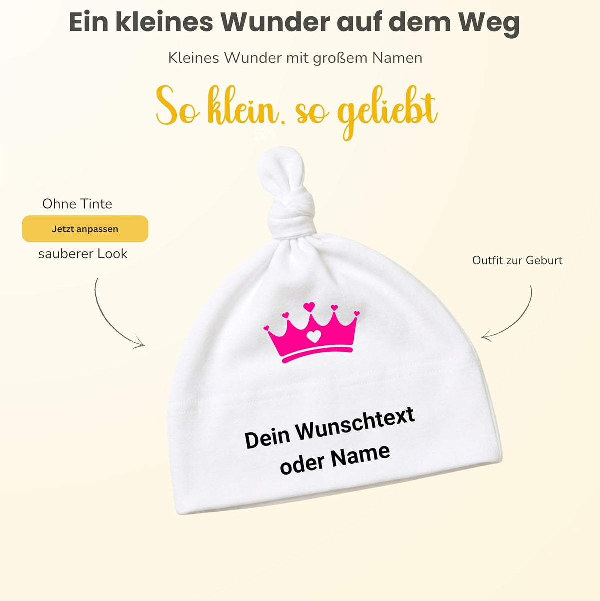 Baby mütze mit Namen Personalisiert babymütze – Knotenmütze für Neugeborene (0–9 Monate / 19 cm) aus Bio-Baumwolle| Geschenk zur Geburt | Für Mädchen & Jungen