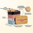 Personalisierte Brotdose Kinder mit Name & Motiv – 800ml Edelstahl Lunchbox mit Bambusdeckel (18x11x6,4 cm) – Auslaufsicher – Vesperdose Kindergarten & Schule (Hellrosa, Wunschtext/Bild)