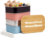 Personalisierte Brotdose Kinder mit Name & Motiv – 800ml Edelstahl Lunchbox mit Bambusdeckel (18x11x6,4 cm) – Auslaufsicher – Vesperdose Kindergarten & Schule (Hellrosa, Wunschtext/Bild)