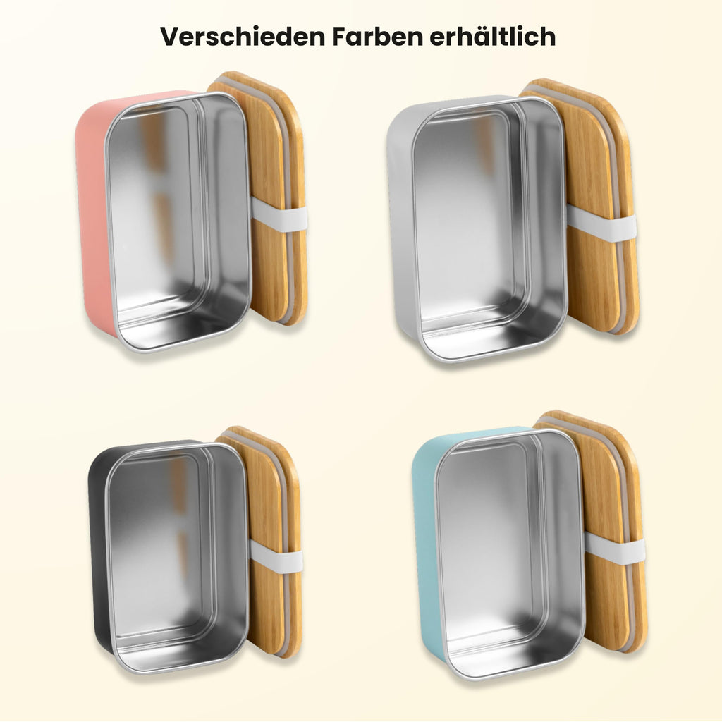 Personalisierte Brotdose Kinder mit Name & Motiv – 800ml Edelstahl Lunchbox mit Bambusdeckel (18x11x6,4 cm) – Auslaufsicher – Vesperdose Kindergarten & Schule (Hellrosa, Wunschtext/Bild)