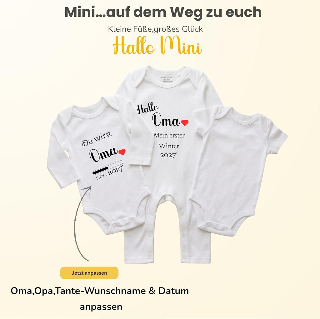 Baby Strampler Body Du wirst Oma & Mein erster Winter | Schwangerschaft verkünden Geschenk Großeltern | Bio-Baumwolle (Kurzarm, Langarm, Strampler)