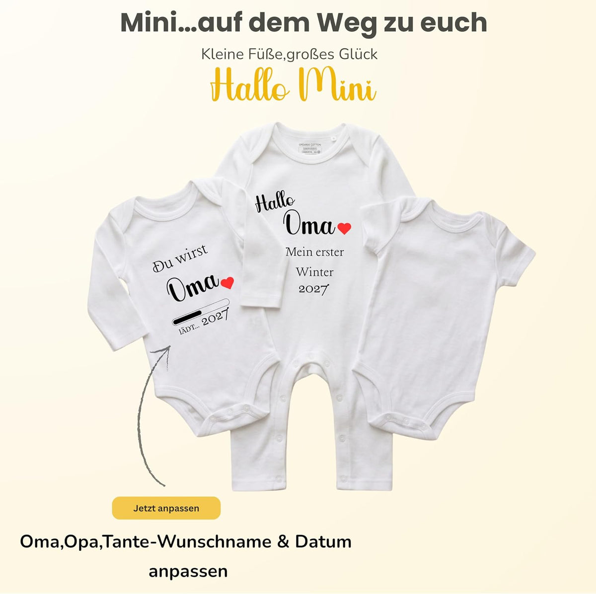 Baby Strampler Body Du wirst Oma & Mein erster Winter | Schwangerschaft verkünden Geschenk Großeltern | Bio-Baumwolle (Kurzarm, Langarm, Strampler)