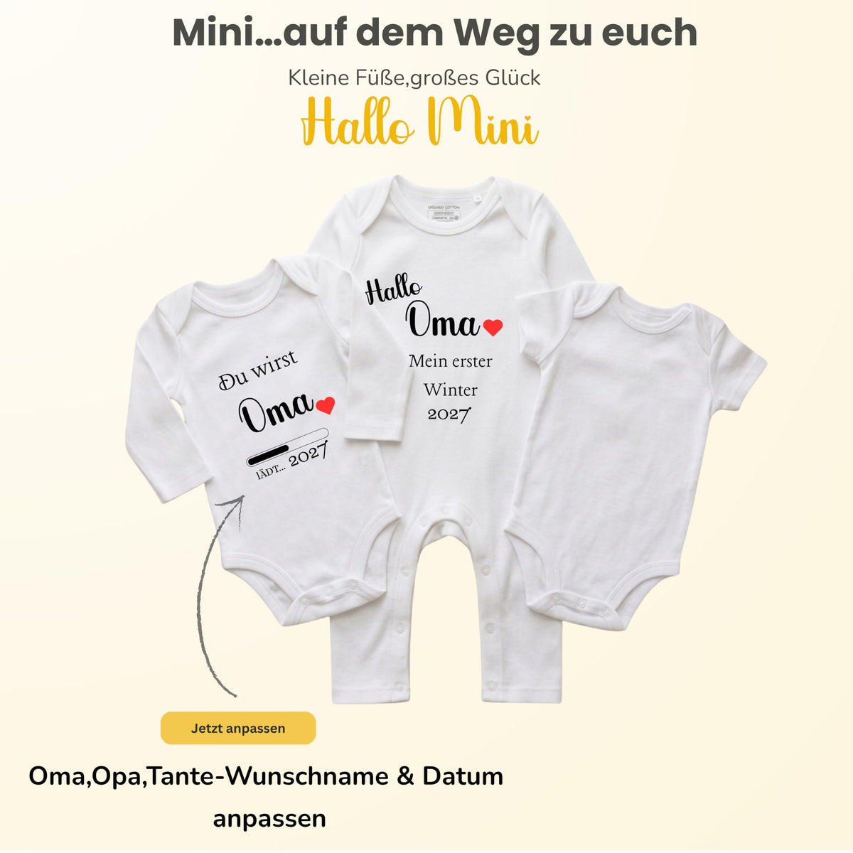 Baby Strampler Body Du wirst Oma & Mein erster Winter | Schwangerschaft verkünden Geschenk Großeltern | Bio-Baumwolle (Kurzarm, Langarm, Strampler)