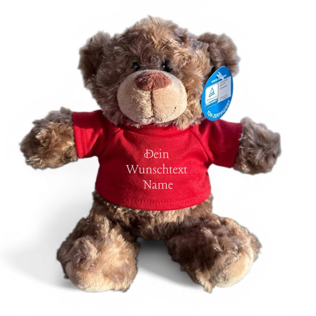Personalisiertes Kuscheltier Teddybär mit bedrucktem Mini-T-Shirt – Eigenes Foto (nur weißes Shirt) oder Wunschtext – TÜV & EN 71 geprüft, Geschenk Geburt & Taufe (Weiß, S (ca. 18/26 cm))