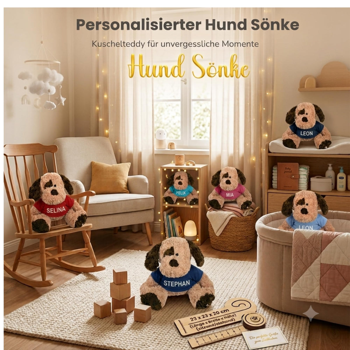 Personalisiertes Hund Kuscheltier mit Namen, Weiß,Plüschtier mit bedrucktem Mini T-Shirt, Individuelles Geschenk zur Geburt, Taufe & Geburtstag