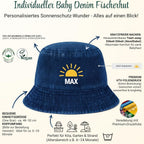 Baby Sonnenhut Personalisiert mit Wunschname- UPF 50+– 100% Bio-Baumwolle Denim Fischerhut, Atmungsaktiv (48-50 cm) Jeans-Fischerhut