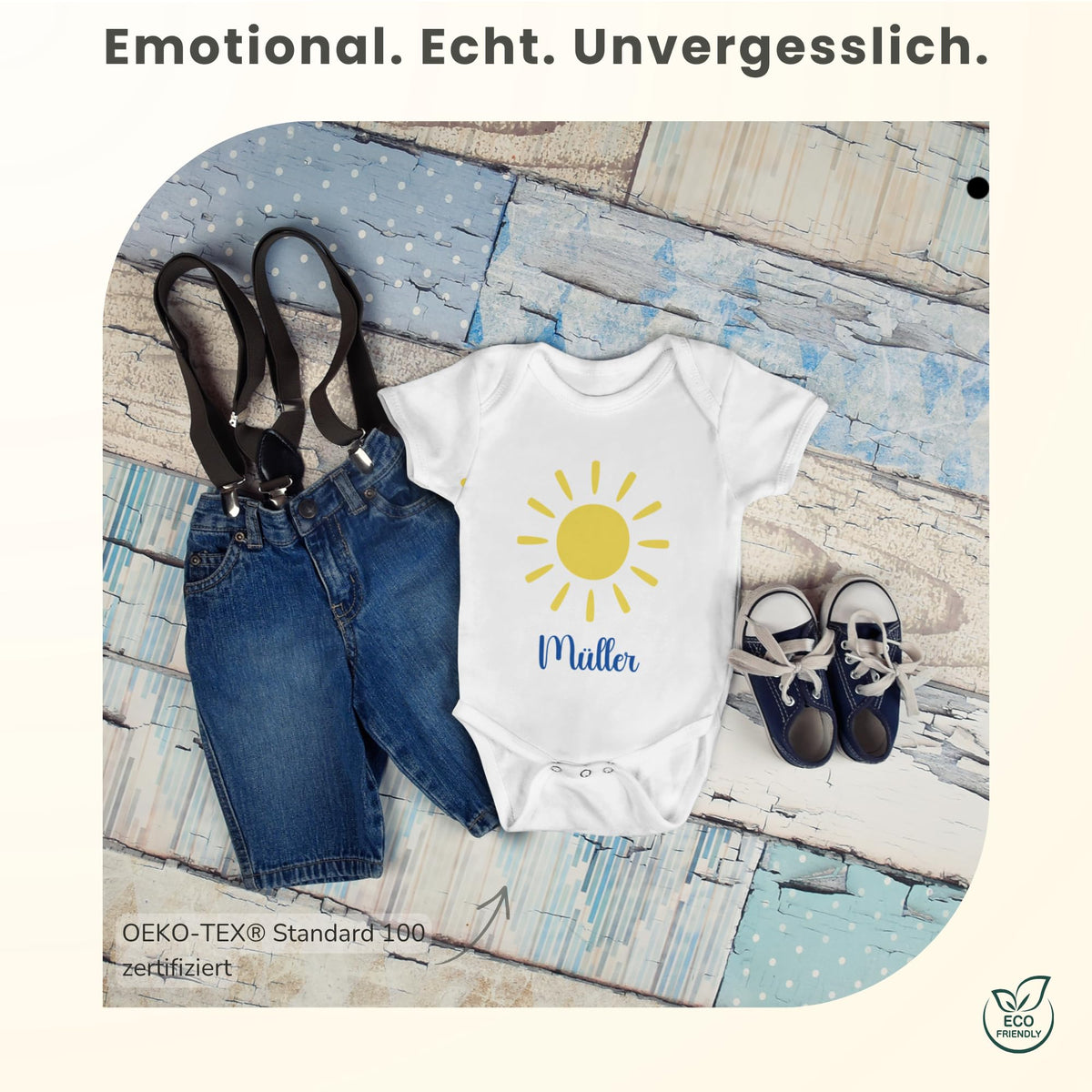 Personalisierter Baby Body mit Name Kurzarm – 100% Bio-Baumwolle OEKO-TEX – Boho Regenbogen Schwangerschaftsverkündung & Geschenk zur Geburt – Veredelt in Deutschland