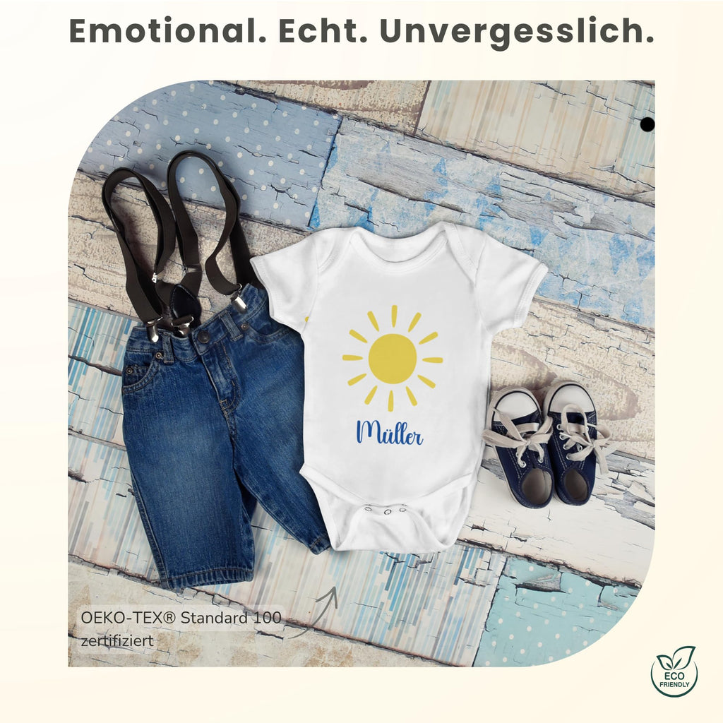 Personalisierter Baby Body mit Name Kurzarm – 100% Bio-Baumwolle OEKO-TEX – Boho Regenbogen Schwangerschaftsverkündung & Geschenk zur Geburt – Veredelt in Deutschland