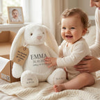 Personalisiertes Kuscheltier mit Namen & Wunschtext | Stofftier Hase Geschenk zu Geburt, Taufe, Prüfung & Geburtstag | Plüschtier für Babys & Erwachsene (42 cm, EN71) (Cream, Wunschtext)