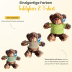 Personalisiertes Kuscheltier Teddybär mit bedrucktem Mini-T-Shirt – Eigenes Foto (nur weißes Shirt) oder Wunschtext – TÜV & EN 71 geprüft, Geschenk Geburt & Taufe (Weiß, S (ca. 18/26 cm))