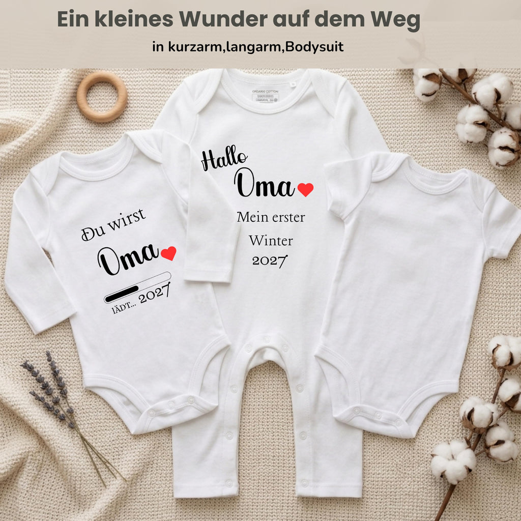 Baby Strampler Body Du wirst Oma & Mein erster Winter | Schwangerschaft verkünden Geschenk Großeltern | Bio-Baumwolle (Kurzarm, Langarm, Strampler)