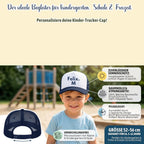 Personalisierte Kinder Trucker Cap mit Wunschname – 5-Panel Baumwoll-Mütze mit Netz & Retro Snapback (ca. 52–56 cm)