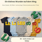 Baby body Strampler selbst gestalten personalisiert mit Namen – 3D Puff Herz aus Bio-Baumwolle –Geschenk zur Geburt, Babyshower & Taufe, Unisex