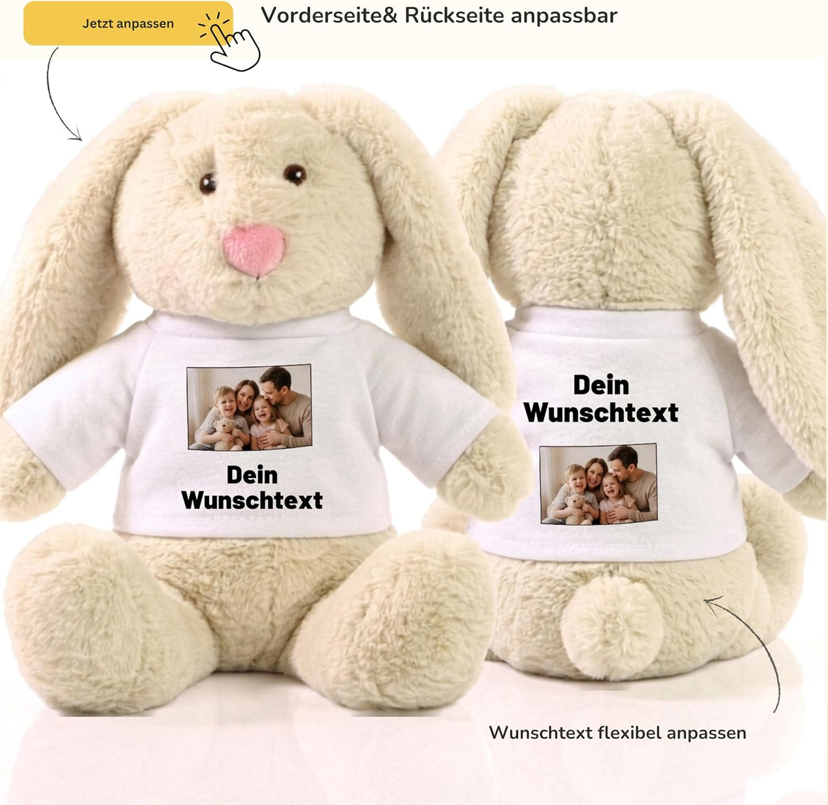 Personalisiertes Kuscheltier Hase Creme, French Navy