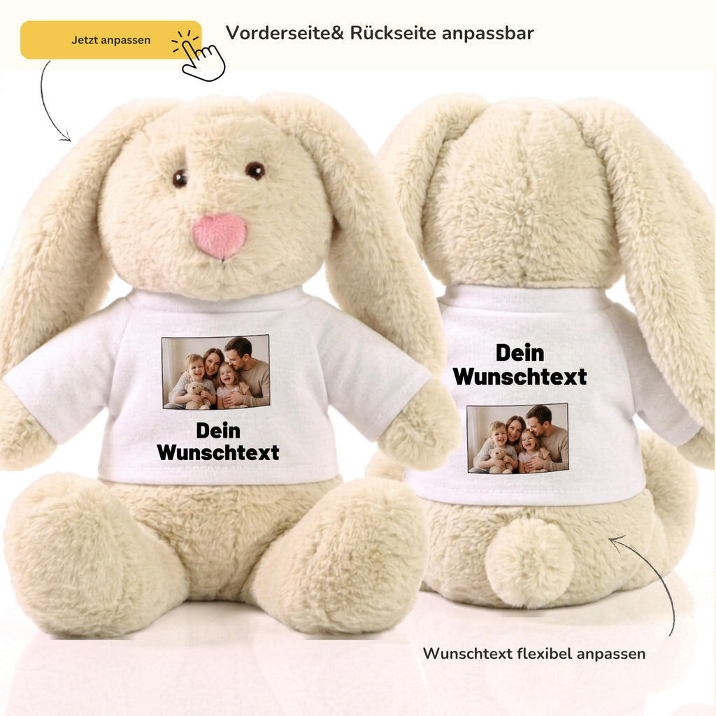 Personalisiertes Kuscheltier Hase Creme, French Navy