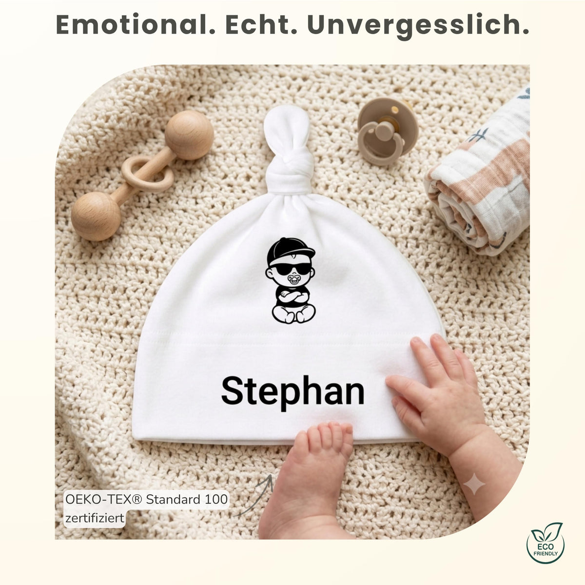 Baby mütze mit Namen Personalisiert babymütze – Knotenmütze für Neugeborene (0–9 Monate / 19 cm) aus Bio-Baumwolle| Geschenk zur Geburt | Für Mädchen & Jungen