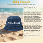 Baby Sonnenhut Personalisiert mit Wunschname- UPF 50+– 100% Bio-Baumwolle Denim Fischerhut, Atmungsaktiv (48-50 cm) Jeans-Fischerhut