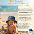 Baby Sonnenhut Personalisiert mit Wunschname- UPF 50+– 100% Bio-Baumwolle Denim Fischerhut, Atmungsaktiv (48-50 cm) Jeans-Fischerhut