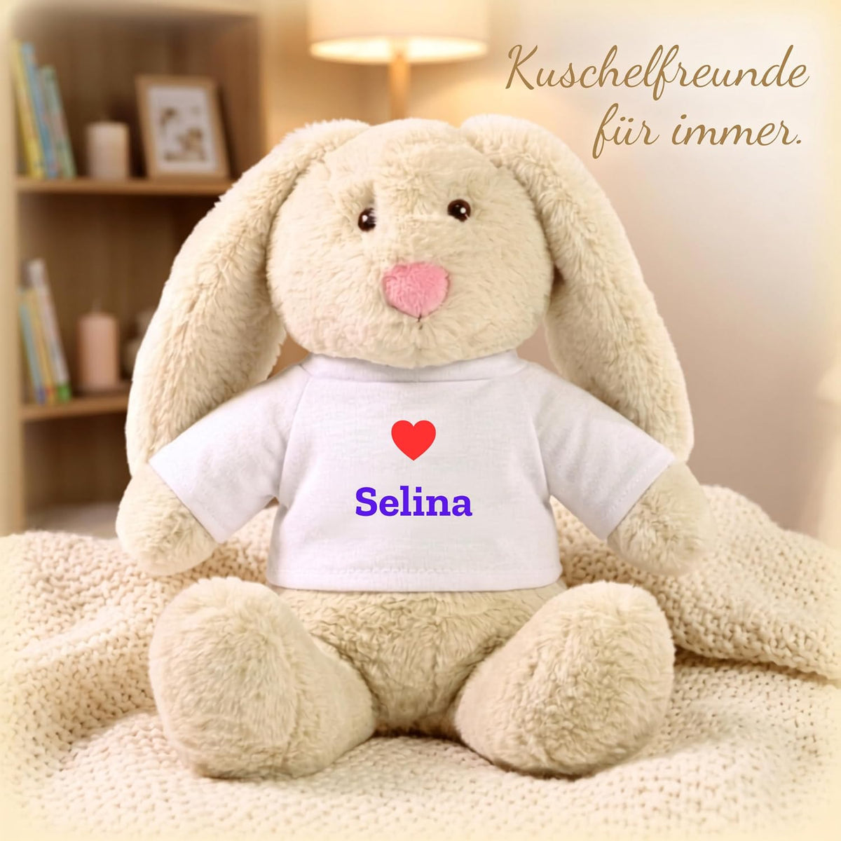 Personalisiertes Kuscheltier Hase Creme, French Navy