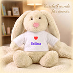 Personalisiertes Kuscheltier Hase Creme, French Navy