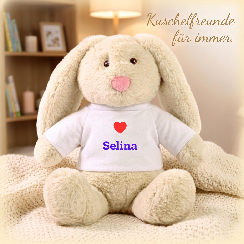 Personalisiertes Kuscheltier Hase Creme, French Navy