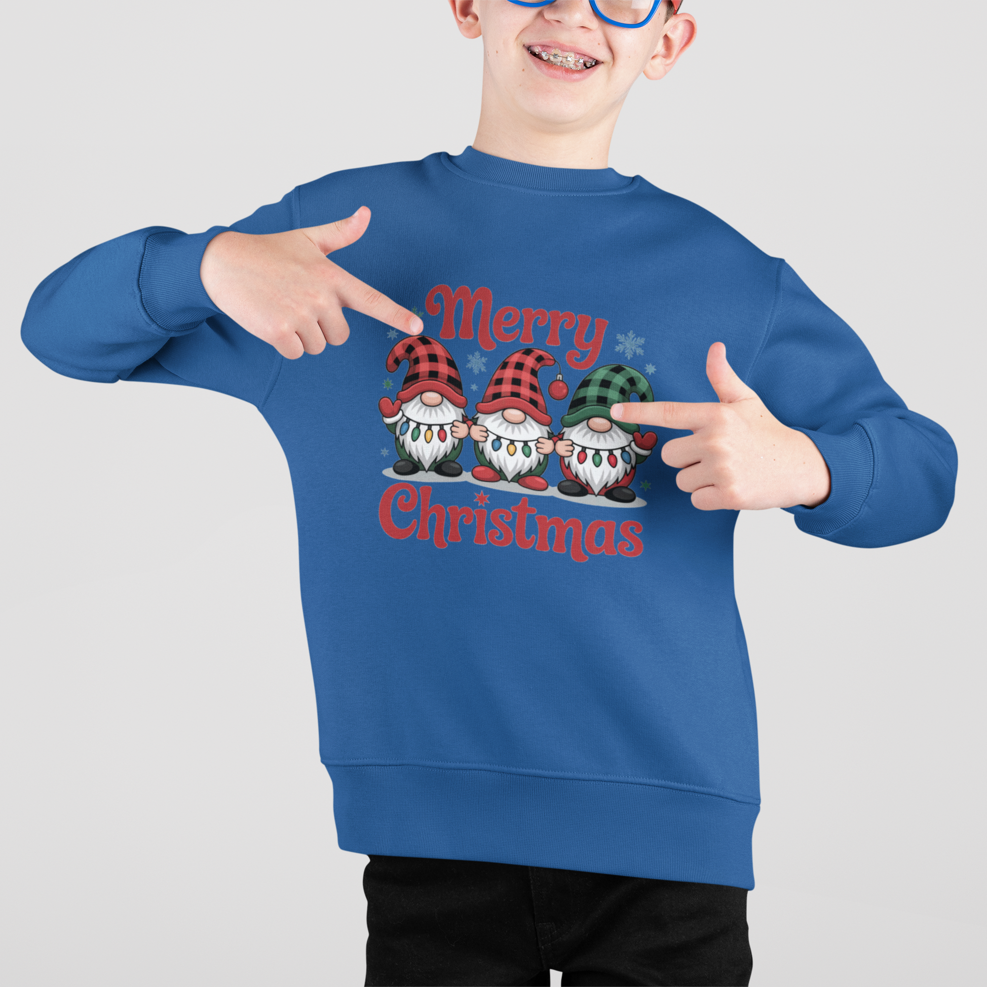 Merry Christmas Gnomes – Kinder Crewneck Sweatshirt (Warm & Cozy)