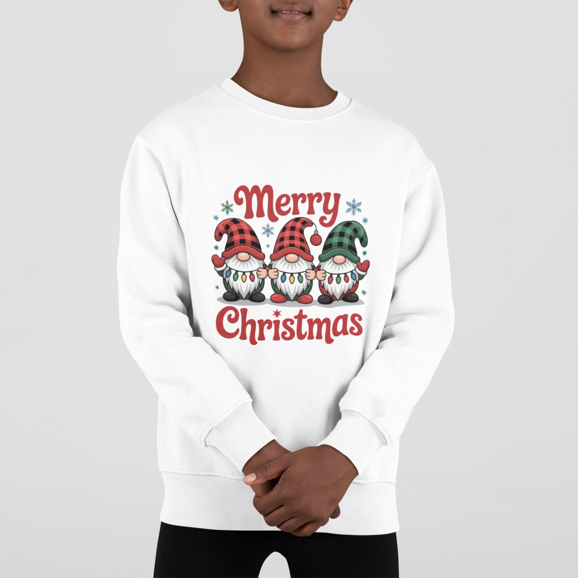 Merry Christmas Gnomes – Kinder Crewneck Sweatshirt (Warm & Cozy)