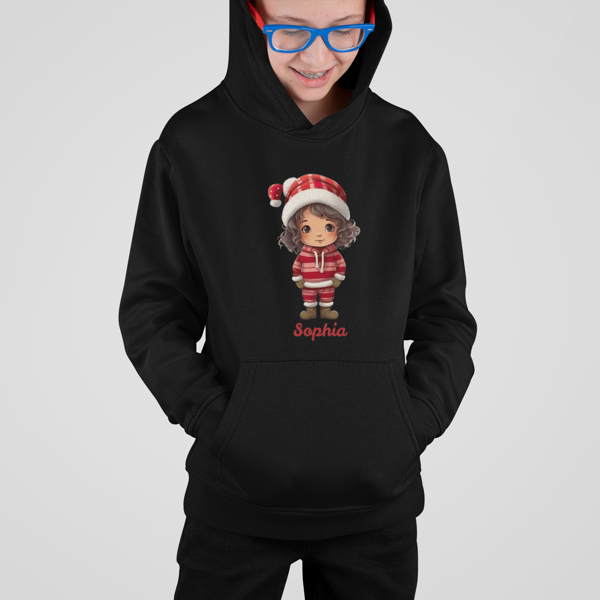 Sophia Christmas Girl – Personalisierbarer Kinder Hoodie (Bio & Warm)