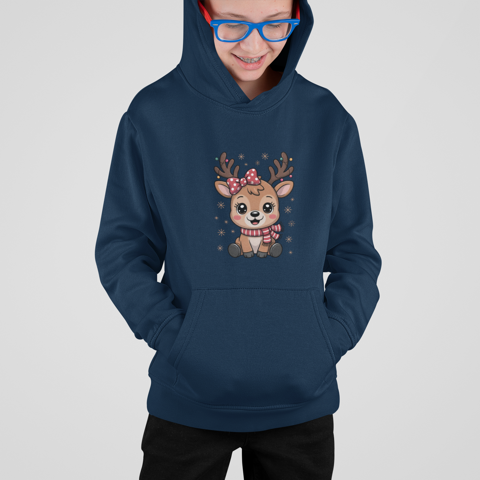 Cute Reindeer – Kinder Sweathoodie für Weihnachten mit Rentier-Print