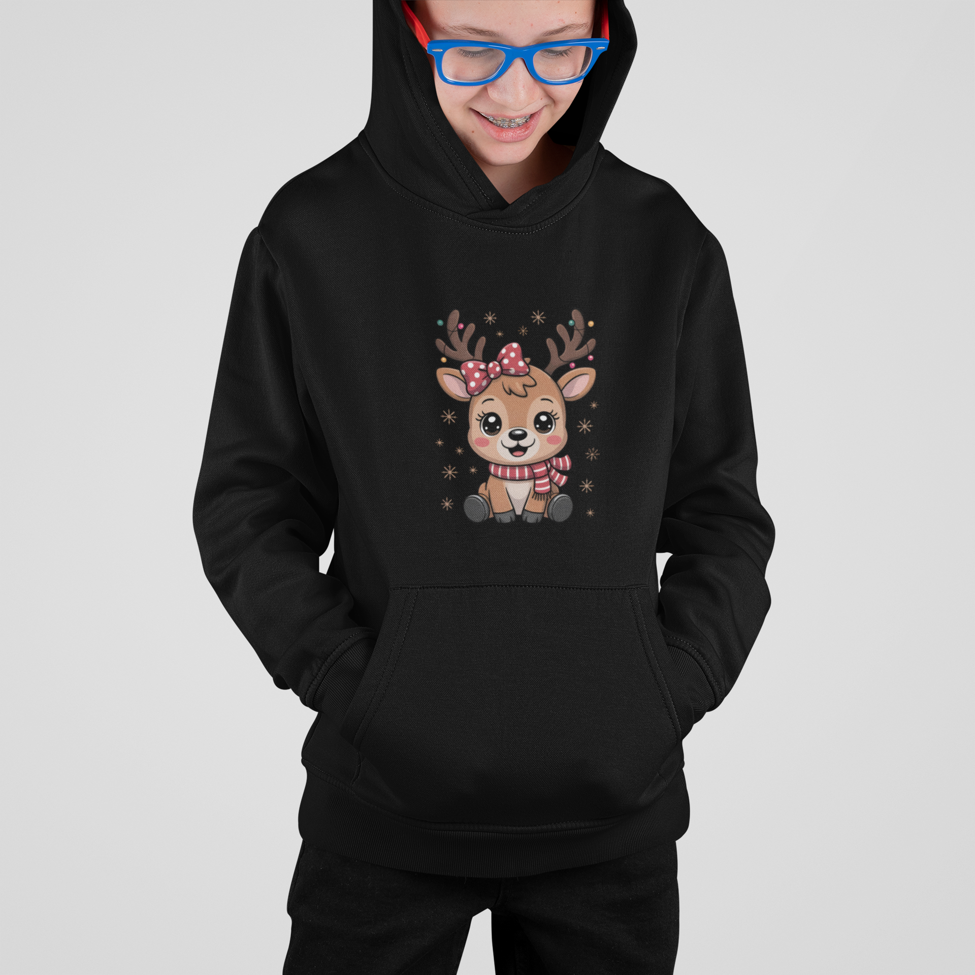 Cute Reindeer – Kinder Sweathoodie für Weihnachten mit Rentier-Print