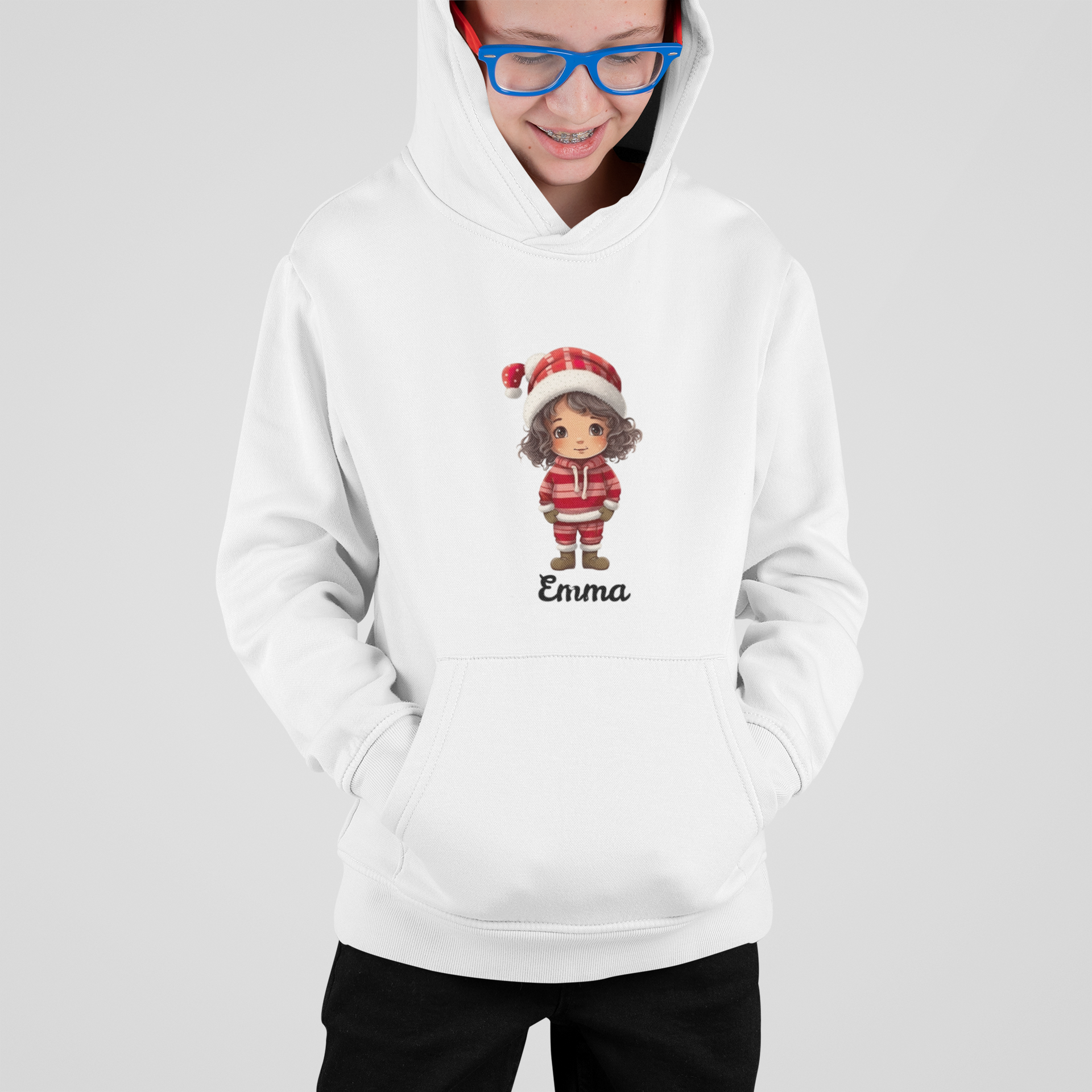 Sophia Christmas Girl – Personalisierbarer Kinder Hoodie (Bio & Warm)